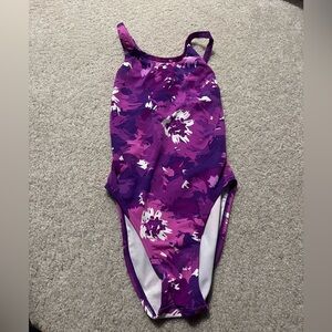 Adidas Purple and White Floral Swimsuit